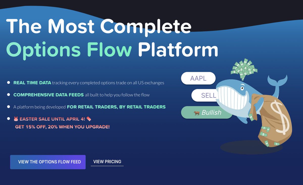 Things you can do on Unusual Whales: - free charting - paper trade for free - free flow + unusual alerts - free options profit calculator - options data + greeks - build stock watchlists - dark + lit data - live news - live options flow See more: unusualwhales.com/flow