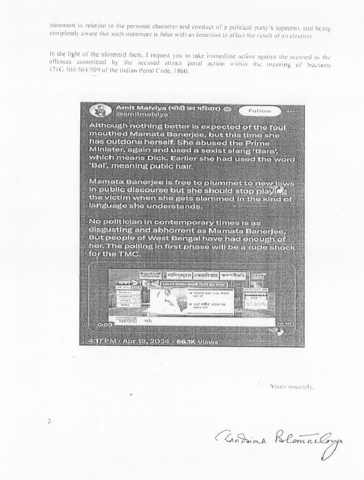 #BREAKING : #Bengal Minister Chandrima Bhattacharya has lodged police complaint with #Kolkata Police against #BJP IT cell chief #AmitMalviya for “disrobing the dignity of woman chief minister” #MamataBanerjee . Malviya has tweeted an excerpt of Mamata Banerjee speech and alleged