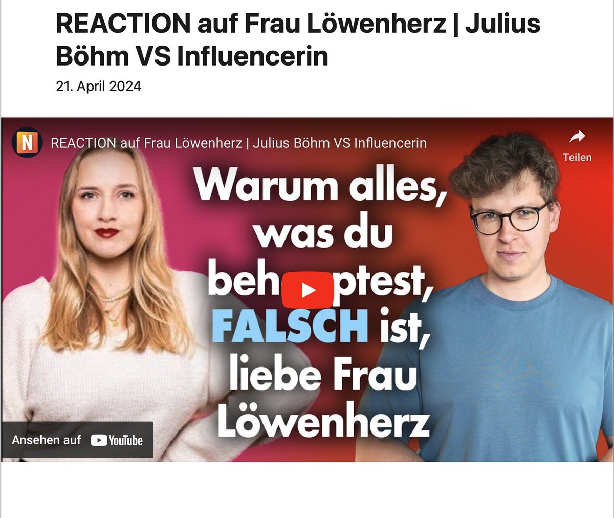 PRESSECOP's tweet image. #REACTION auf Frau #Löwenherz | Julius #Böhm VS #Influencerin pressecop24.com/reaction-auf-f…