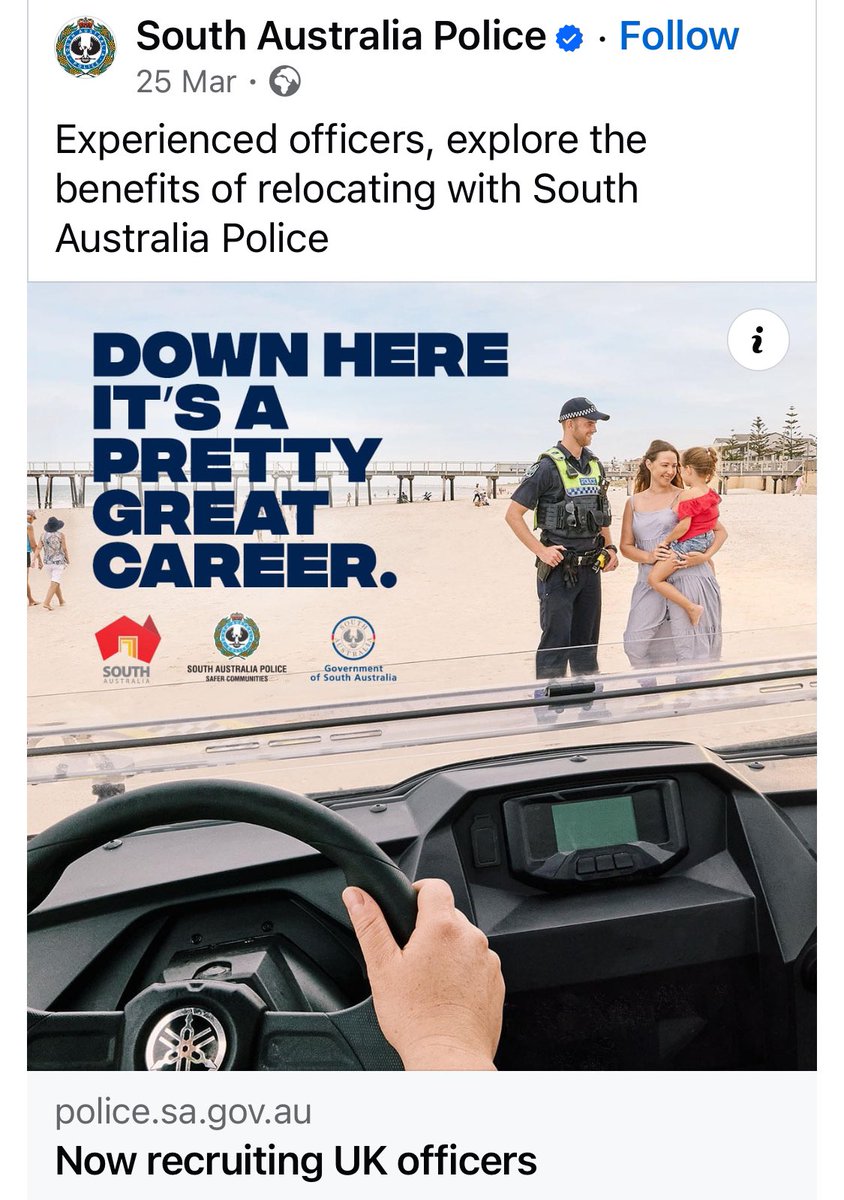 Awesome opportunity to transfer to South Australia Police Who’s going to go for it? Talk Soon Brendan m.facebook.com/story.php?stor…