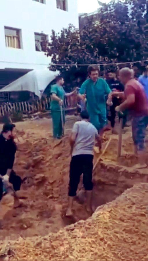 Only in Gaza does this happen that the Doctors have to dig up a mass grave for the burial of their patients. May ALLAH accept their struggles and strengthen their hearts..💔 Astagfirullah.