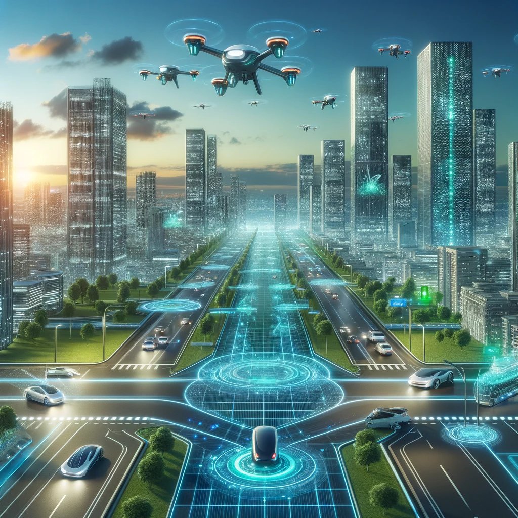 🚗💨 Experience the efficiency of #VitruvianNexus AI with our smart city transportation solutions. Autonomous vehicles and drones ensure a seamless, fast, and safe commute in our AI-controlled smart city. Welcome to the future of urban mobility! #SmartCity