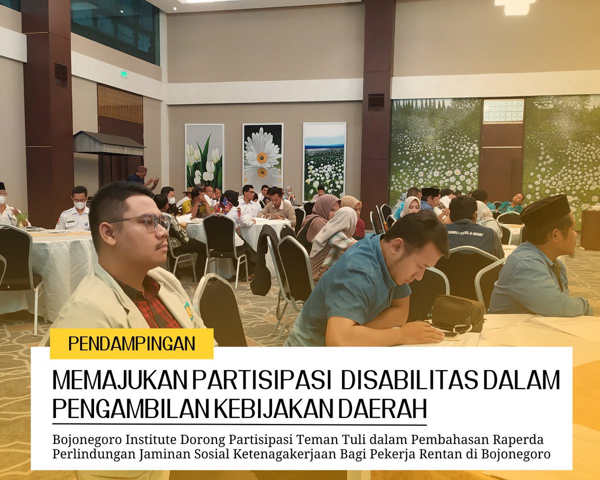 BjnInstitute's tweet photo. Memajukan Partisipasi Disabilitas dalam Pengambilan Kebijakan Daerah

__________
Bonegoro Institue, bekerjasama dengan Pusat Telaah Informasi Regional (PATTIRO) dan didukung Ford Foundation - melakukan pendampingan komunitas/disabilitas Teman Tuli di Bojonegoro.

📷Dok. 8/4/2023 https://t.co/sbjFjUNsar