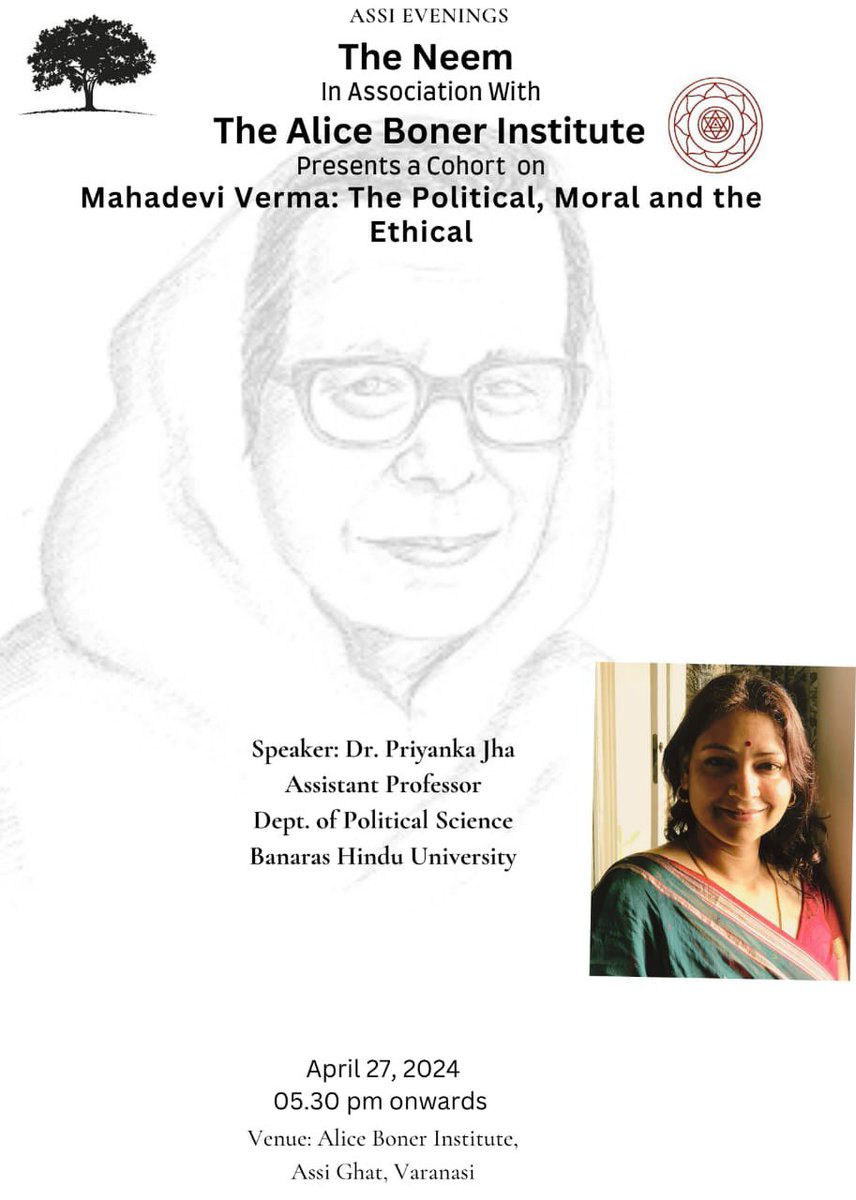 Speaking in the city on Mahadevi Verma and invoking her as a political, moral and ethical philosopher at the Alice Boner Institute, Assi Varanasi.

Come, let’s talk about Women using literature as a site of dissent and creating an egalitarian world .
@herstories of #ideas