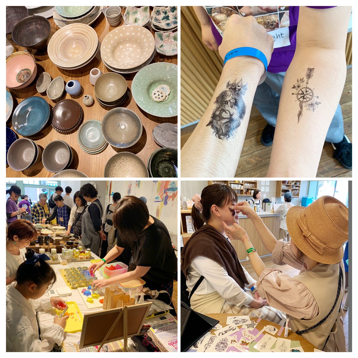 イイトコ10周年フェス、ことビルではイイトコのお皿が売ってたり、カシュカシュさんがボディシール貼ってくれたり、吉田蝋燭さんがロウソクのワークショップしてたりアクセサリーやお洋服、ビールもおつまみも売ってるのでぜひ遊びにきてね〜！
 #iitoco10thFES
