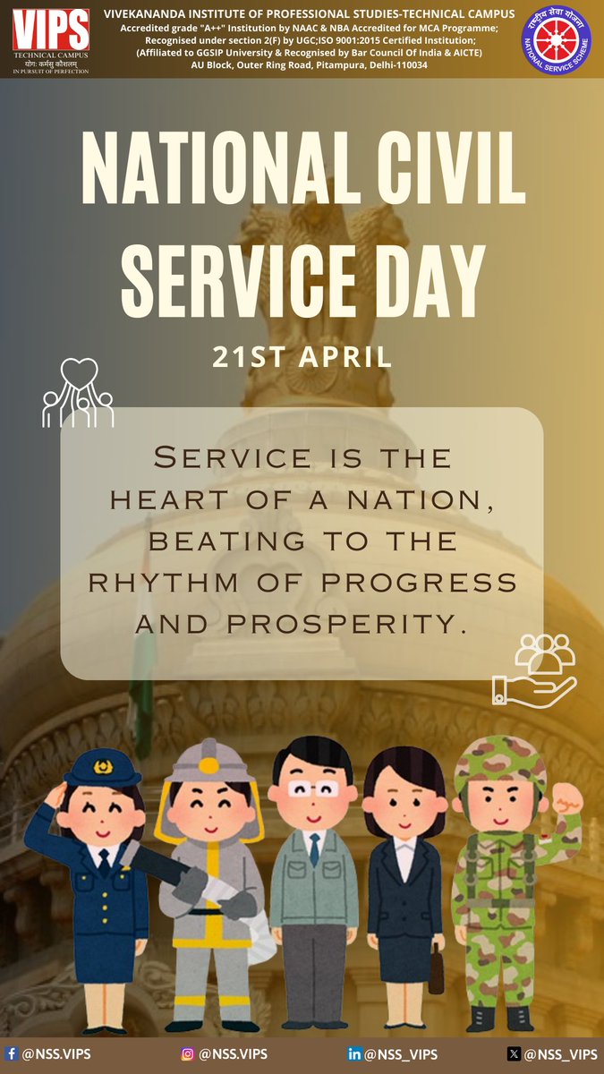 Happy #NationalCivilServiceDay to all the incredible civil servants who work tirelessly for the nation!  🇮🇳

#NSS #Vips #grateful #ThankYou #NssVips #VipsDelhi