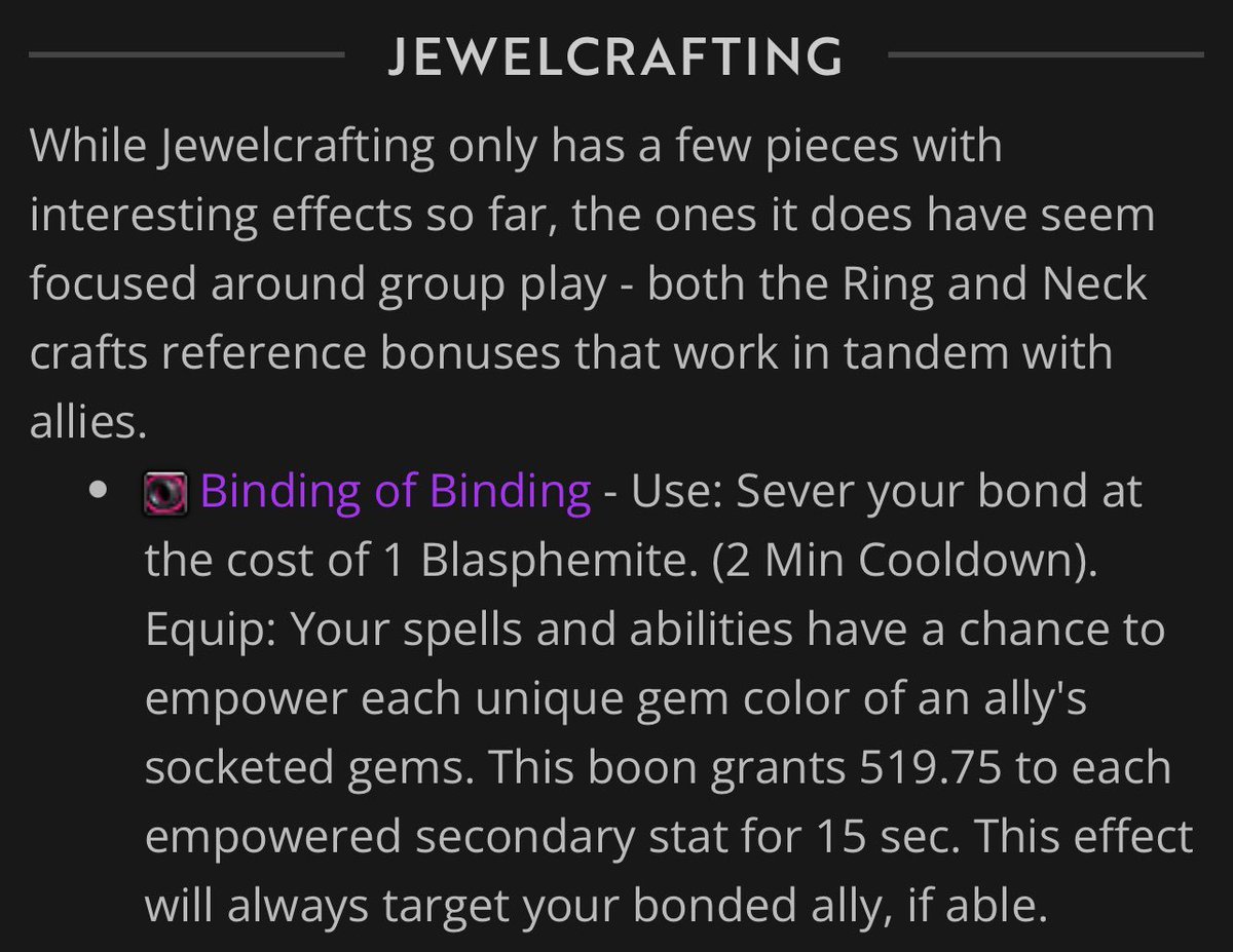 Portergauge's tweet photo. Omg, you can get 'married' in The War Within via Jewelcrafting rings and gain shared combat bonuses with your partner. 

It also lets you get divorced with it too lmao, 10/10 best xpac already https://t.co/MgCeVjDoWu