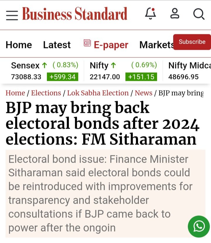 Electoral bond was a good scheme to stop black money & bring in white money into elections. But SC struck it down, not for being faulty but as they wanted transparency. I am thus happy & fully support if a new scheme is reintroduced with necessary consultations & corrections.