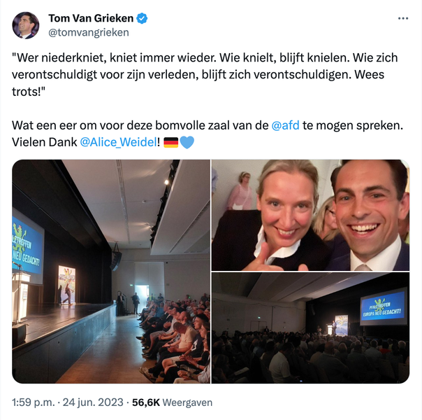 acv_csc_europe's tweet photo. ⚠️@ZDFfrontal: "Nazi grandson Maximilian Krah has had the following message for months now (..): Our ancestors were great men and women. They were heros." - compare it to Tom Van Grieken’s declarations at the AfD-Europe meeting in 2023.👇#NeverAgainIsNow https://t.co/VfABybp0Pt https://t.co/b9kEH7pFIO