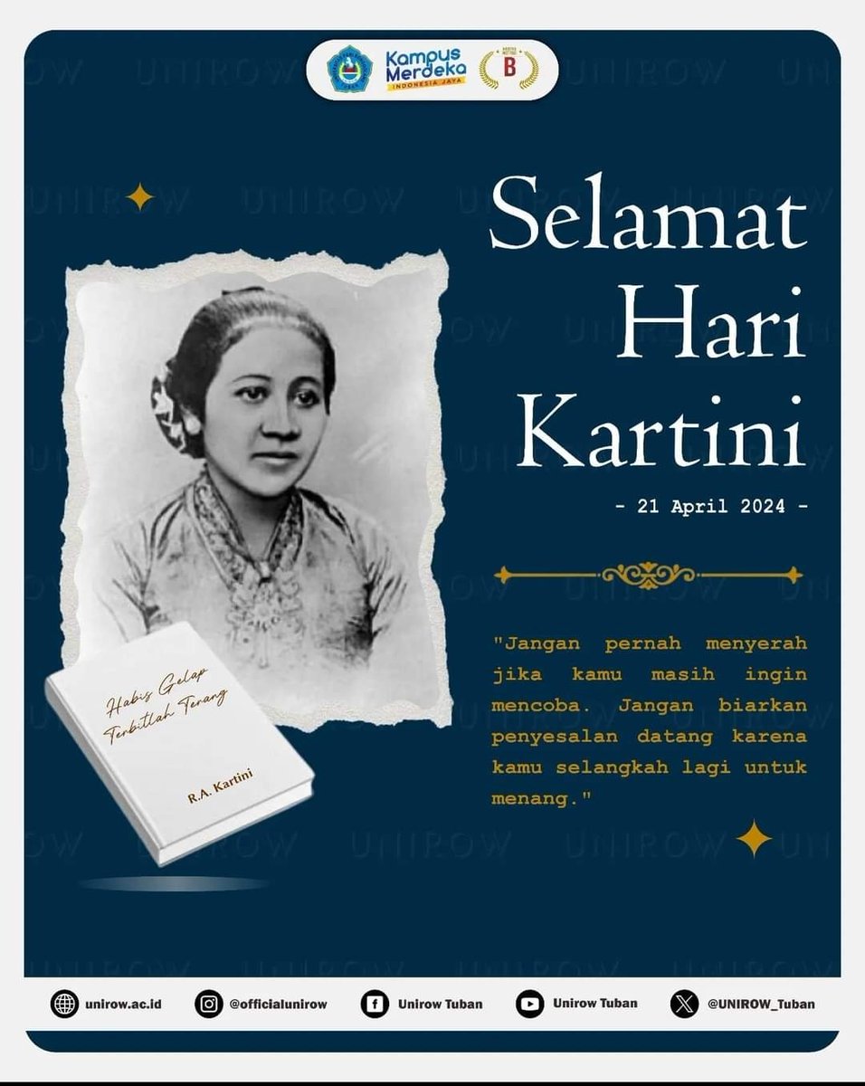 [SELAMAT HARI KARTINI]

"Jangan pernah menyerah jika kamu masih ingin mencoba. Jangan biarkan penyesalan datang karena kamu selangkah lagi untuk menang." -R.A. Kartini-

#UNIROW
#UniversitasPGRIRonggolawe
#KampusMerdeka
#SmartBerkualitas
