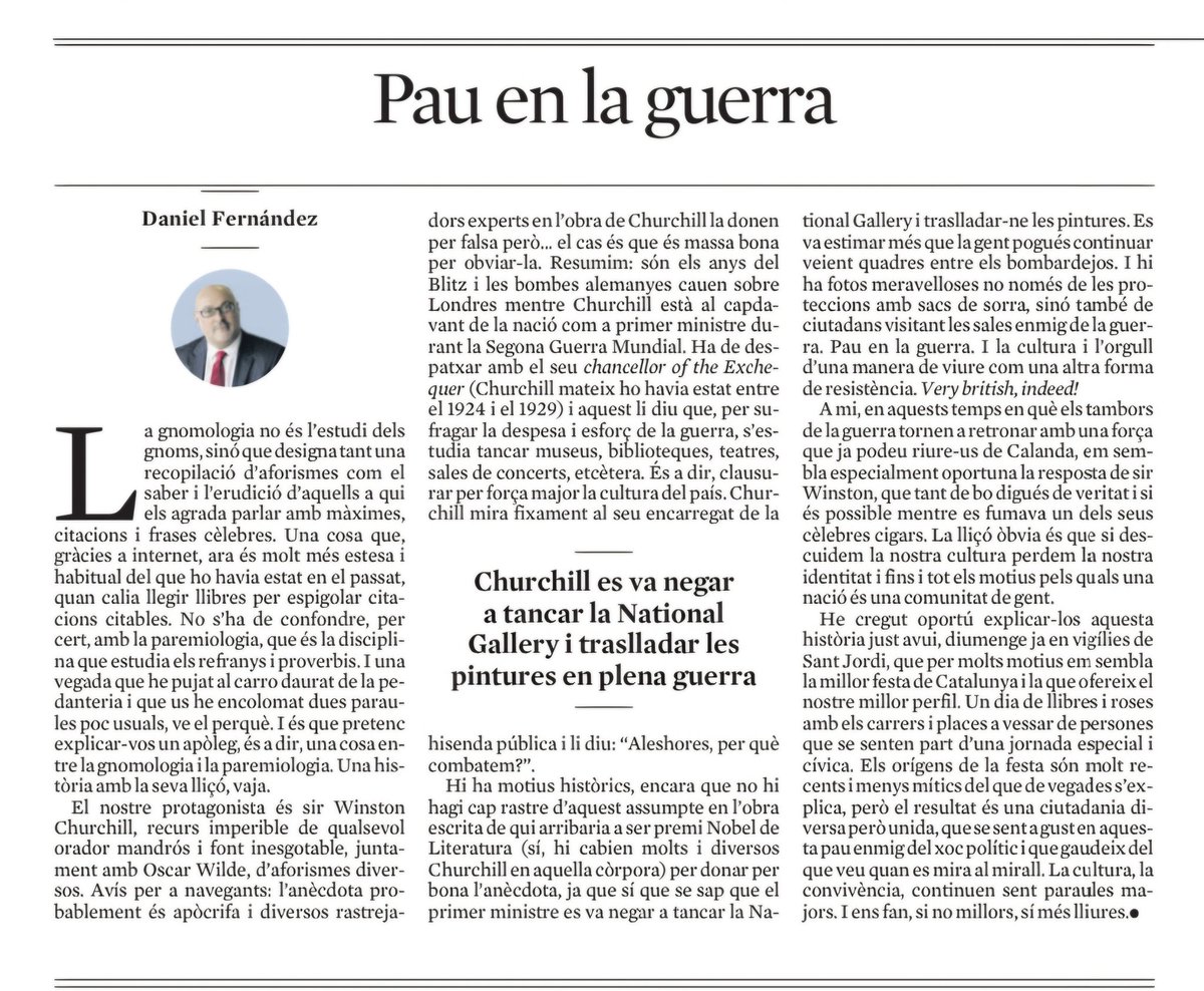 📰 El millor article que he llegit avui diumenge a la premsa el signa Daniel Fernández a @LaVanguardia. 'Aleshores, per què combatem?'