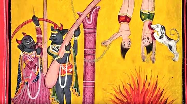 जैसी करनी, वैसी भरनी ! (As you sow, so shall you reap.) Based on the philosophy of #Karma, the Karni-Bharni paintings from the 18th-19th century depicts the consequences of one's actions. My mother used to tell me in my childhood, 'If you lie, you'll be fried in hell.' 😂