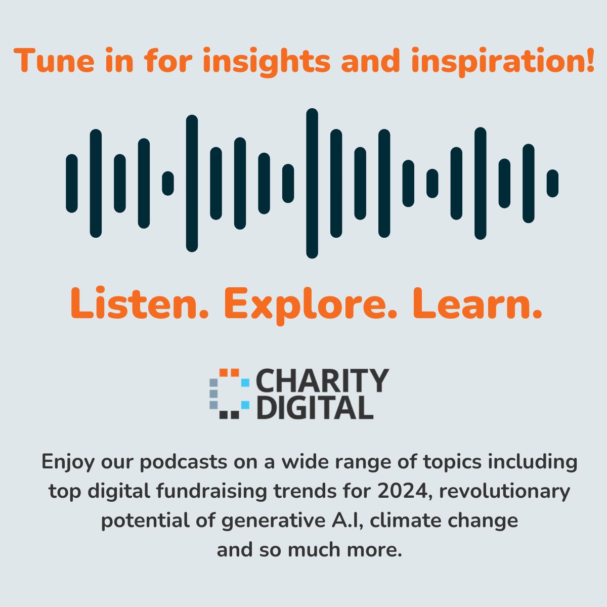 Happy Sunday! Why not listen to one of our podcasts this weekend or on the commute to work tomorrow morning? A range of information and insights await! 🔈 Check them out here ⬇️ charitydigital.org.uk/podcasts #CharityDigital #Podcast #NonProfit