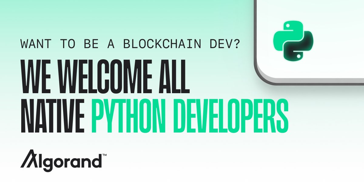 Python is used by TENS of millions of developers. Now it can be used to code blockchain apps. Blockchain presents a space with: 🟢 $110,000+ average salary 🟢 300% year-over-year job growth As an early Algorand builder, you know the dev experience keeps getting better and