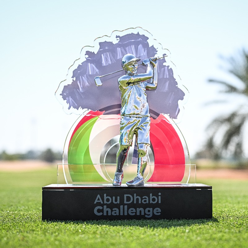 The #AbuDhabiChallenge trophy 🏆 Who will be getting their hands on this after the final round? @EGFuaegolf | @AbuDhabiSC