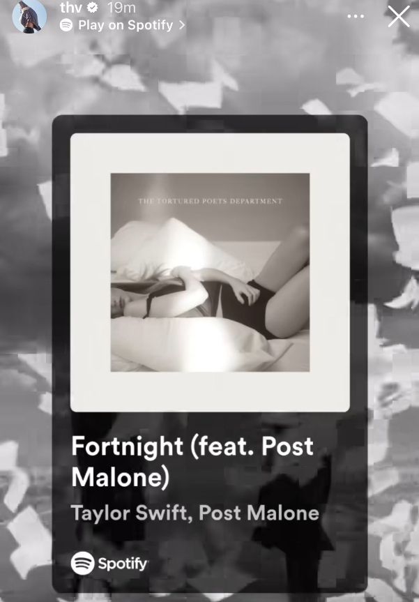 AboutMusicYT's tweet photo. Taehyung shares Taylor Swift's 'Fornight' on IG. https://t.co/IiHF9a2A16