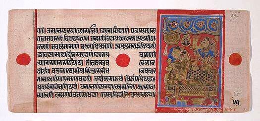 A painting of Queen Trishala and her newborn son Mahavir in an old manuscript religious book of Jainism.
#MahavirJayanti