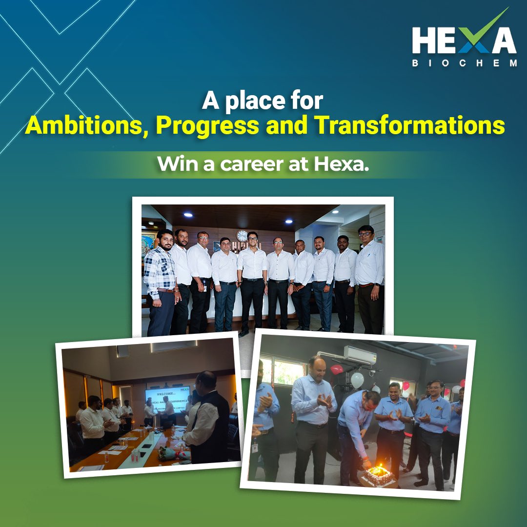 A place with ample career opportunities, it is abreast of industry compliances and is sensitive towards employees’ welfare and total safety. Join Hexa’s journey that sets you upward in your career graph. #hexabiochem #hexachemicals #hexabiosolutions #trusthexa #joinhexa