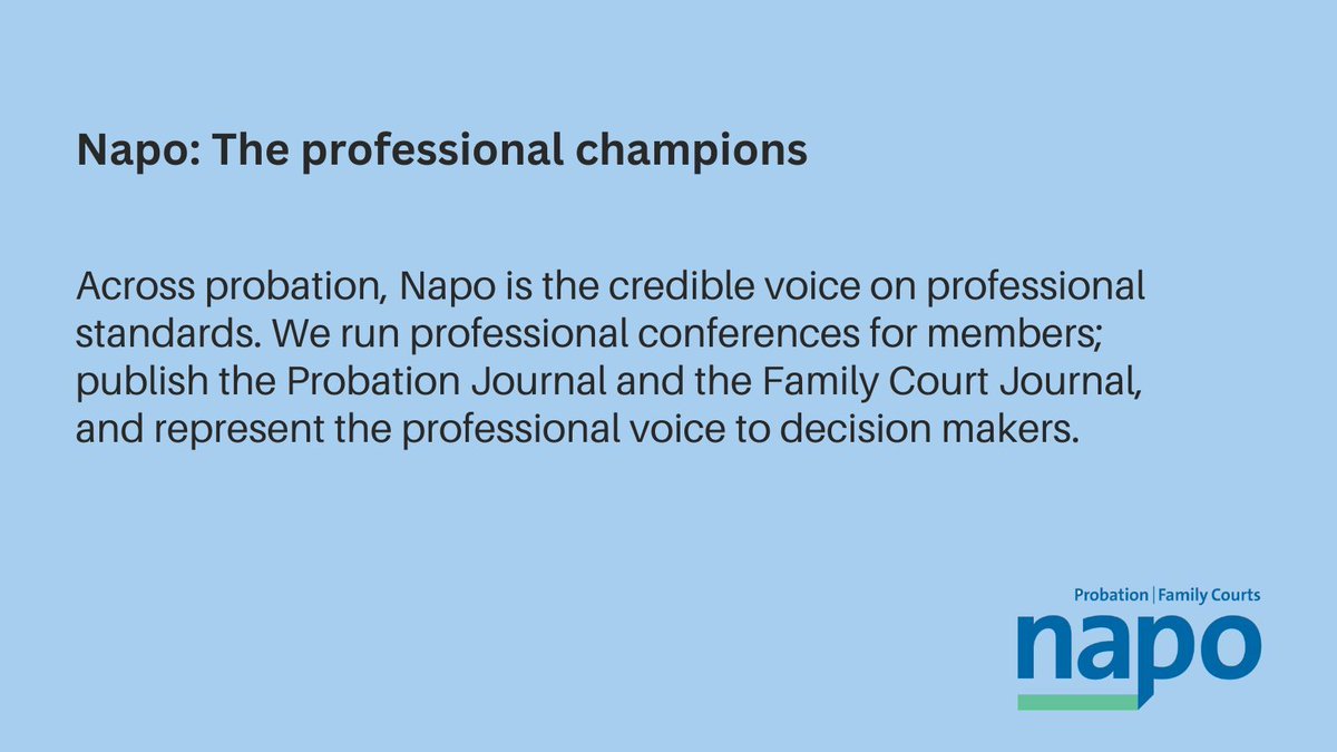 We don't just care about your rights at work, we care about your profession. Napo supports our members with training, webinars and our renowned @ProbationJnl and Family Court Journals. Join thousands of #familycourt & #probation workers who chose Napo buff.ly/4ahF1AE