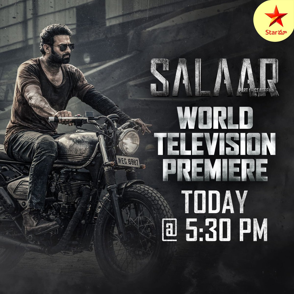 🎬 Ready to be on the edge of your seat? Don't miss out on the pulse-pounding sensation that is 'Salaar', featuring the powerhouse trio of #Prabhas, @PrithviOfficial and @shrutihaasan. 🌟 Set your clocks for today at 5:30 PM, exclusively on #StarMaa #Salaar