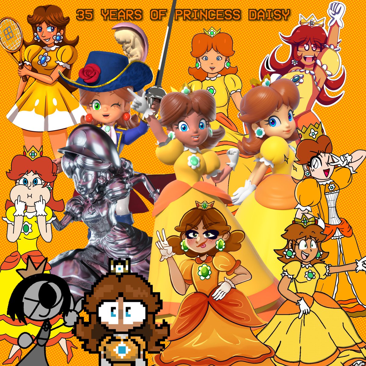 Happy Anniversary to our beloved Princess Daisy!

To celebrate 35 years of this princess, some very talented artists and I put together this collab! :D