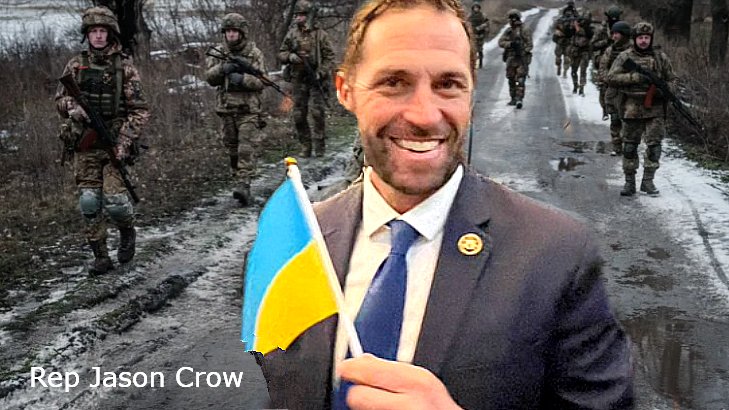 Oh LQQK = Representative Jason Crow Waves Ukrainian Flag On House Floor And Volunteers To Fight On The FRONT LINE In Ukraine! #SuitUpOrShutUp IMO - @RepJasonCrow Is A TRAITOR Of The United States. Jason, When Are You LEAVING For Ukraine?