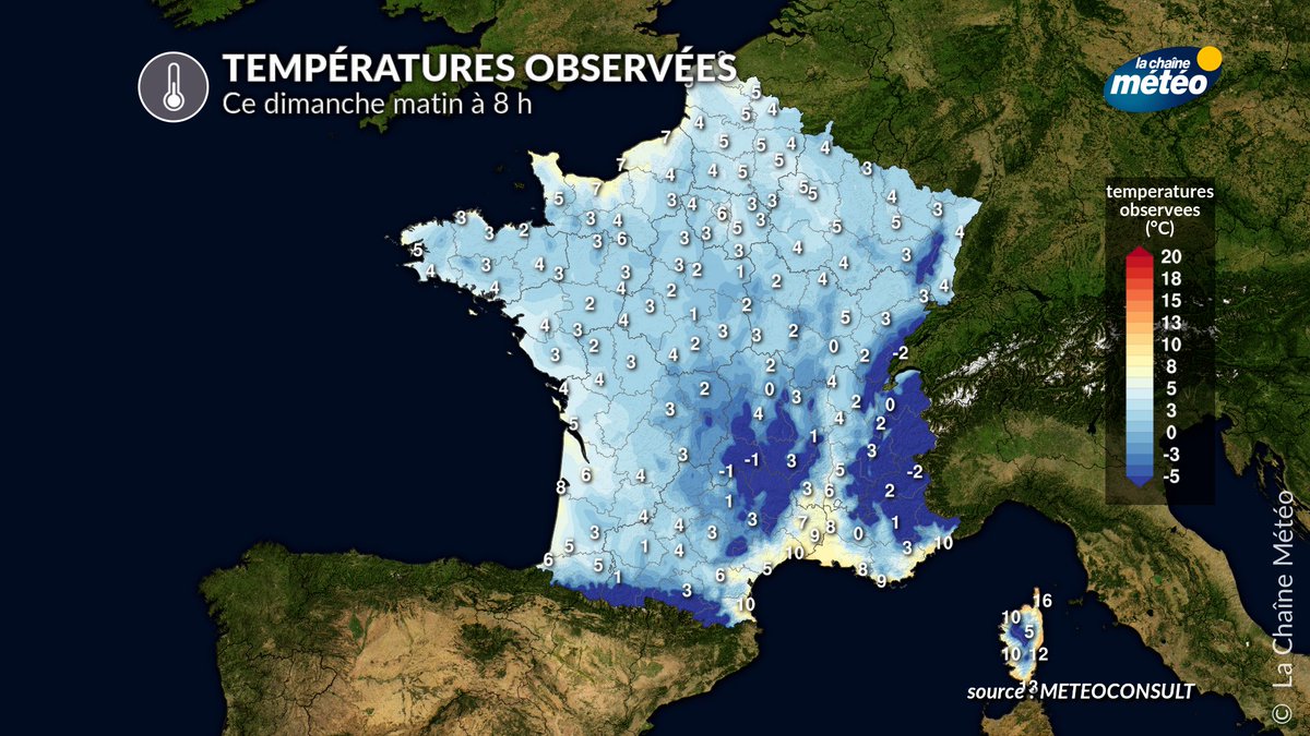 🌡️🥶 La #fraîcheur et le #froid sont généralisés ce matin en #France avec des températures très faibles alors qu'on se rapproche de la fin du mois d'avril. Des #gelées sont observées sur de nombreuses régions. Couvrez-vous bien si vous sortez !