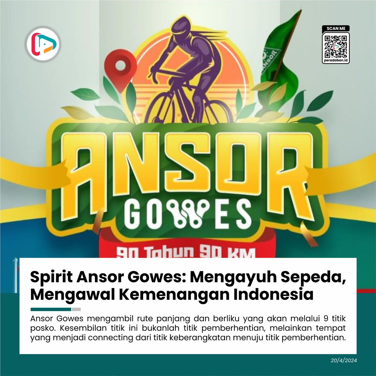 mengayuh sepeda #Ansor90wes mengambil rute panjang dan melalui 9 titik posko, mengayuh sepeda menandakan mengayuh Indonesia Emas 2045 dengan barisan generasi yang teratur, satu komando, disiplin tinggi, fisik sehat dan loyalitas tak terbatas. viva.co.id/berita/nasiona…