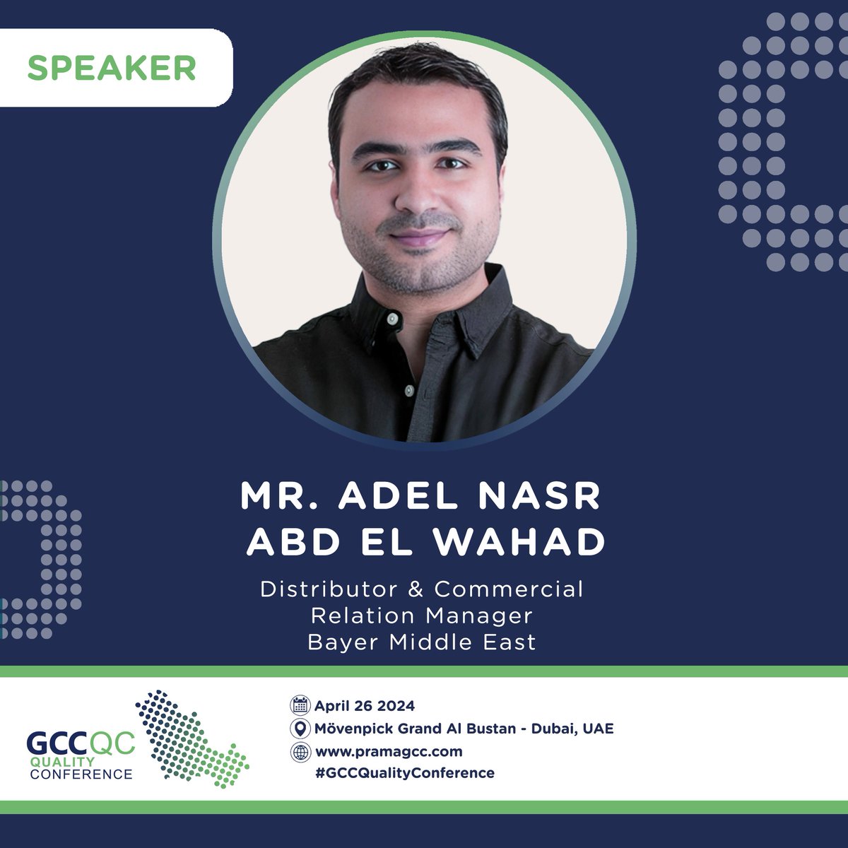 The #GCCQualityConference 2024 welcomes Mr. Adel Nasr, Distributor & Commercial Relation Manager - #Bayer Middle East , who will be joining as a speaker!

pramagcc.com/qc

#GCCQC #Healthcare #GCC #qualityassurance #qualitymanagement #qualityassurance #pharmaceutical #UAE