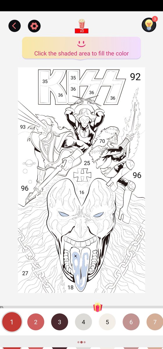 This is a color by number from an app. It had a couple of KISS templates. Here is the un-finished one.