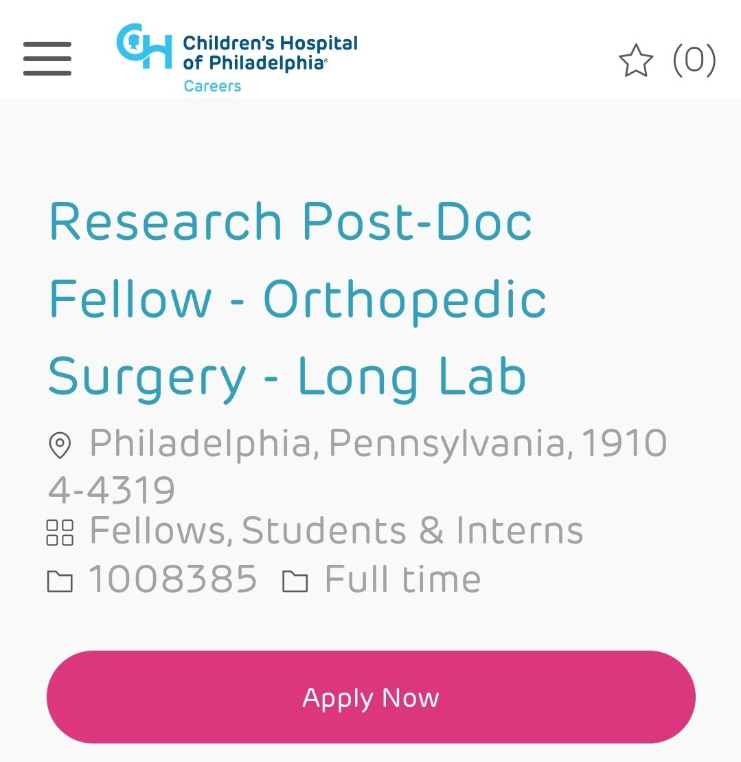 🚨 Research Position 🚨 ⚕️Research Fellow, Orthopedics 🏥 Children's Hospital of Philadelphia Full description 👇🏼 careers.chop.edu/us/en/job/CHOP… Bookmark 🔖to apply later #imgmatch #MedEd #MedTwitter #MedStudentTwitter #IMG #IMGs #MatchDay #MATCH24 #MATCH25 #UnMatched