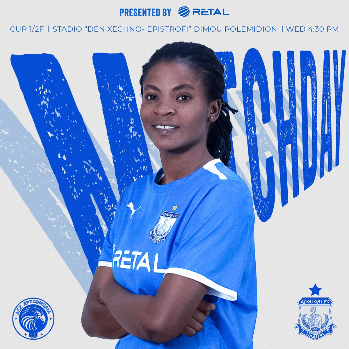 #MATCHDAY 2nd leg! 💙
🆚 AEZ 
⌚️ SUN | 11:00
🏟️ Stadio “Den Xechno - Epistrofi” Dimou Polemidion
#weareapollonladies