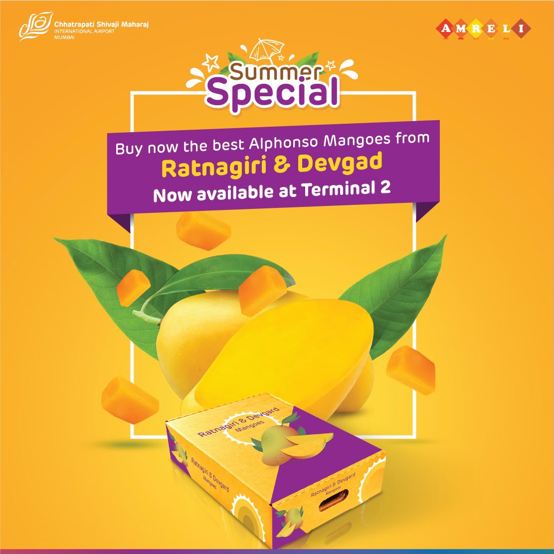 Exciting news for mango lovers in Mumbai! Indulge in the luscious sweetness of Alphonso Mangoes now available at Mumbai Airport. Grab these juicy delights from #Ratnagiri and #Devgad as the perfect souvenir to sweeten your journey. #MumbaiAirport #GatewayToGoodness