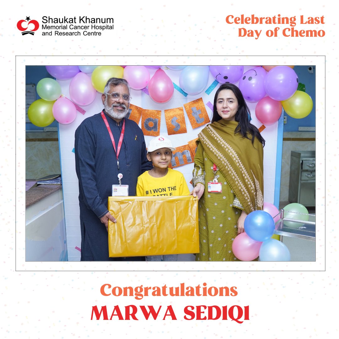 Celebrating last day of chemo!

8-year-old Marwa Sediqi from Kabul, Afghanistan, celebrates the conclusion of his last chemotherapy treatment at #SKMCH, Lahore.

Donate now to help us save the lives of many children like Marwa: 
bit.ly/SKSACP

#LastChemo