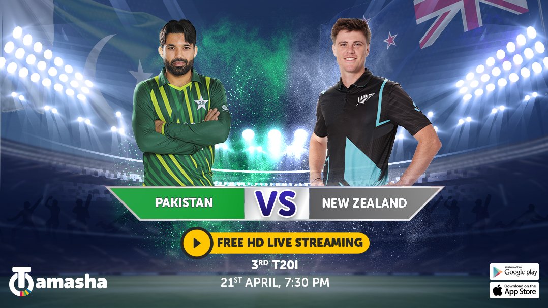 Pak vs NZ T20I Series mein 1⃣- 0⃣ se Team 🇵🇰 kar rahi hai lead! HD mein FREE LIVE stream karo, Match 03 mein Kiwis ka attempt to even the score 🏏 TODAY at 7:30PM 🕢 on Tamasha. Download the app now: onelink.to/sg2fps 🤳🏻