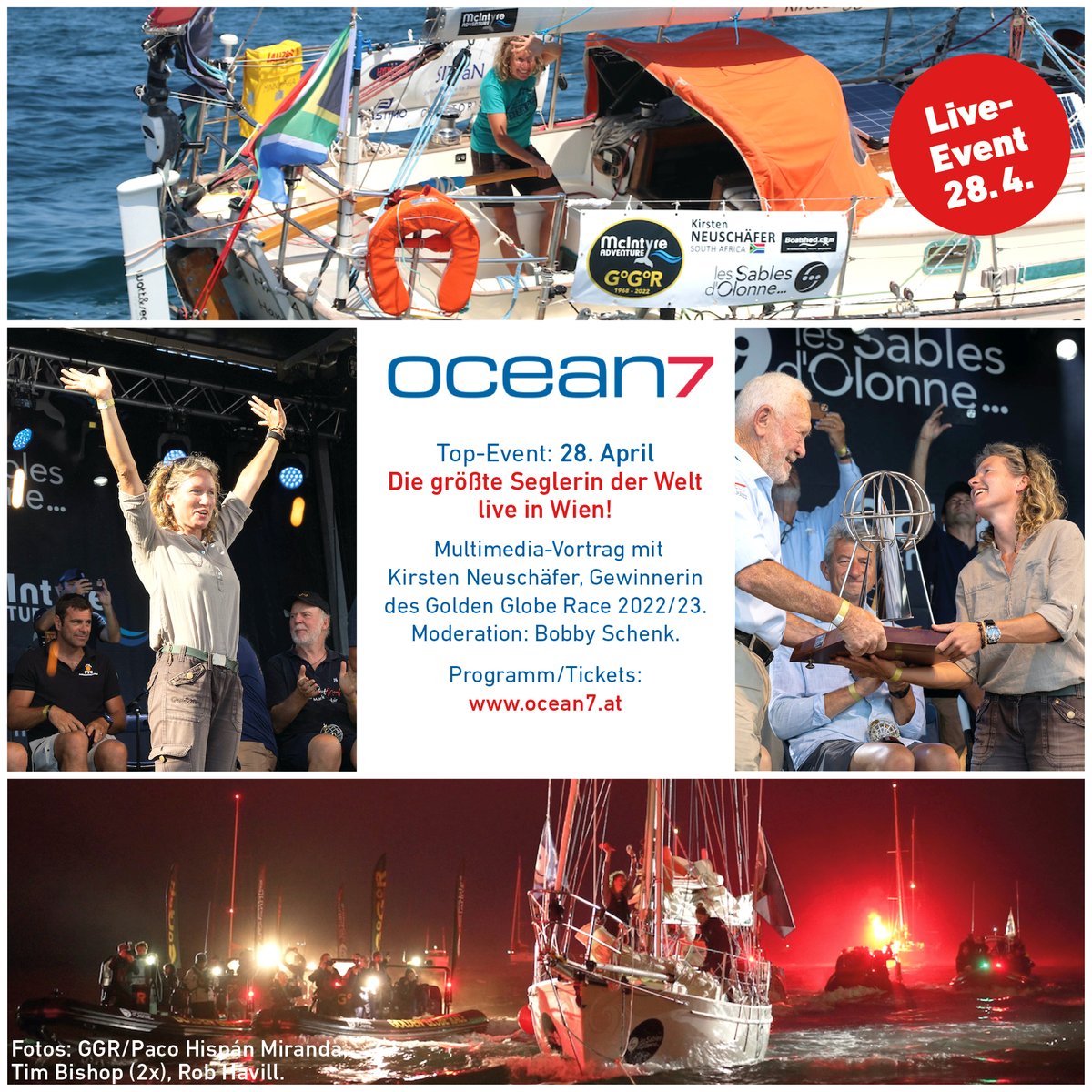 Nur noch eine Woche, dann ist die aktuell größte Seglerin aller Zeiten unter der Moderation von Bobby Schenk – Seglerikone und Ehrenmitglied des Yacht Club Austria – live in Wien zu erleben🥇⛵ 🏆
Jetzt noch Karten sichern unter ocean7.at/news/neuschaef…