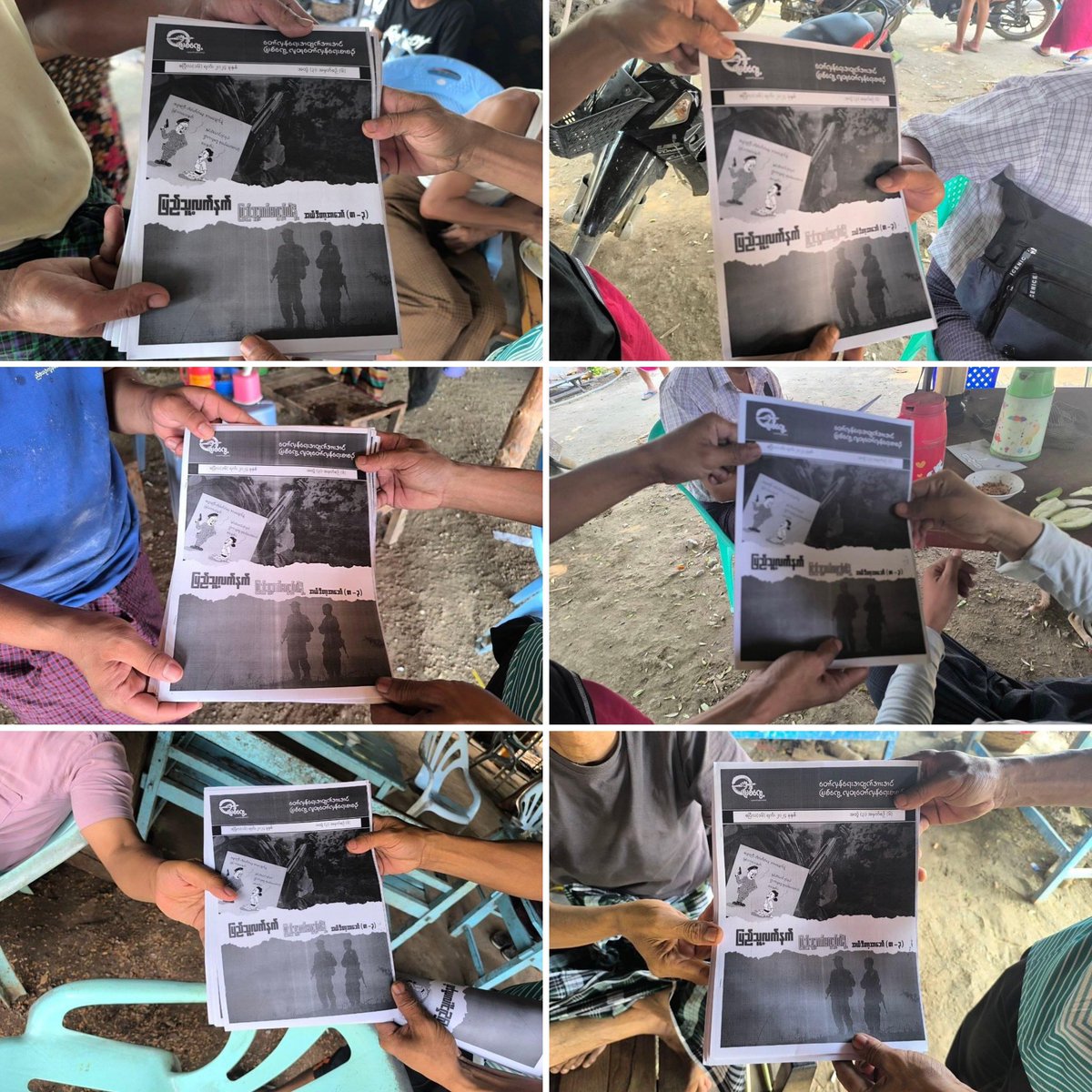 The comrades of Lu Nge Arr Man Strike distributed the Myit Gwe revolutionary fliers to the residents in some of the villages of western #Yinmarbin Twp and northern #Pale Twp on Apr21.

#AgainstConscriptionLaw   
#2024Apr21Coup  
#WhatsHappeningInMyanmar