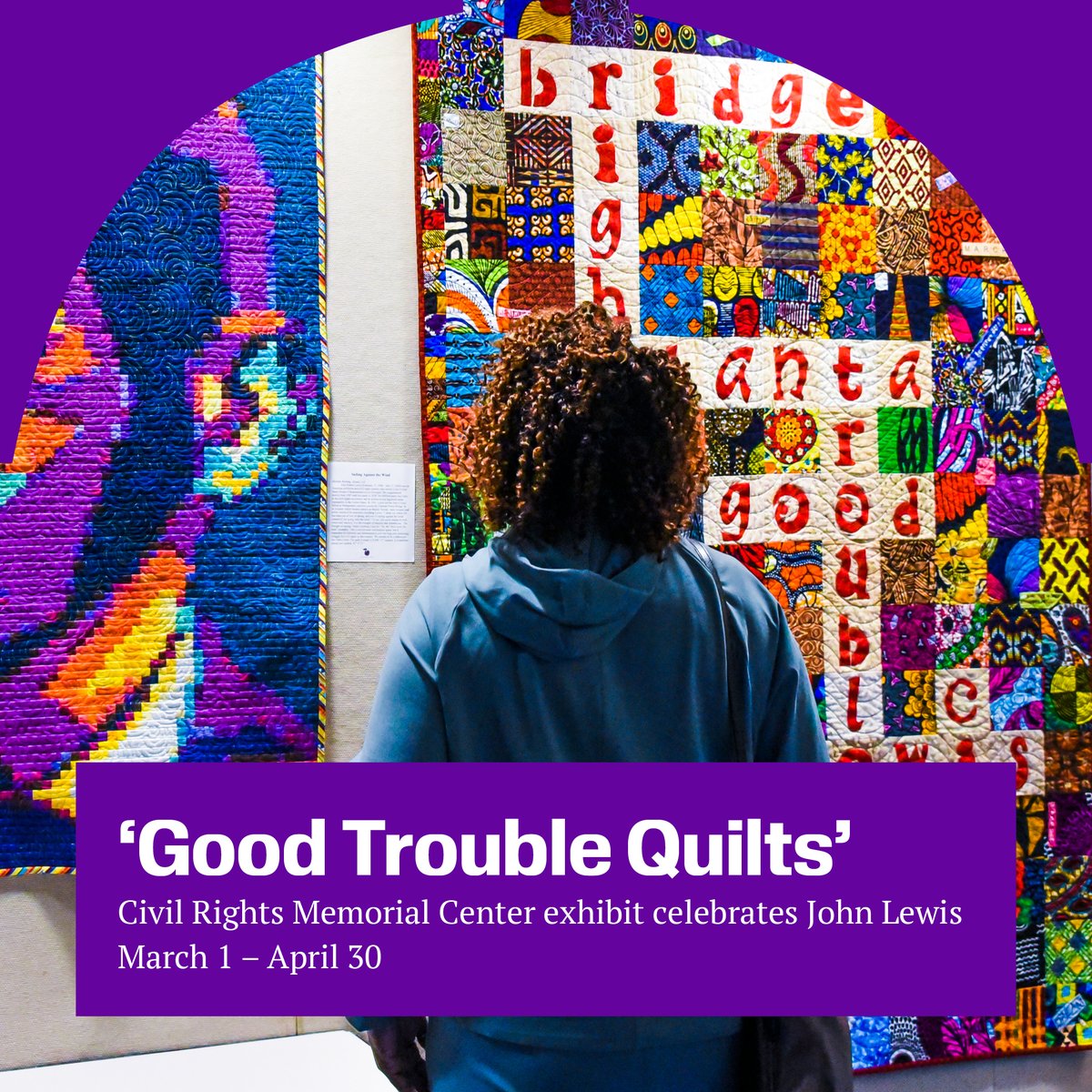 📣 The @AtlQuiltFest's exhibit honoring John Lewis has returned to the Civil Rights Memorial Center! Installed until April 30, 2024, the exhibit pays homage to the U.S. representative & #FreedomRider who was pivotal to helping strengthen & protect Black Americans' #civilrights.