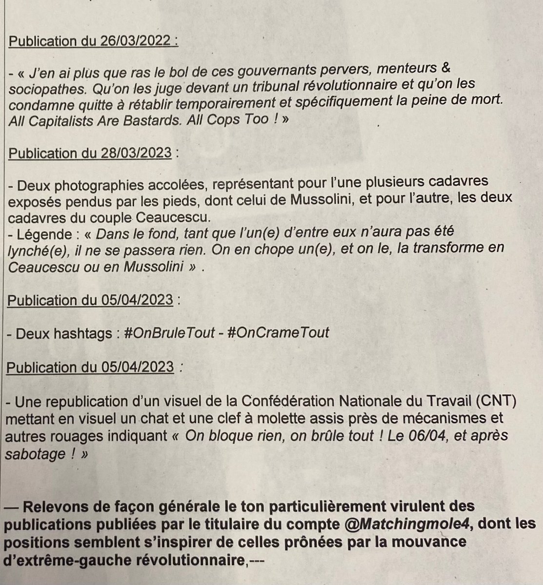 @VCodaccioni Pas la peine d’aller chercher l’apologie au terrorisme pour criminaliser les opposants au macronisme ou à l’extrême-droite, les mettre à GàV, les perquisitionner et saisir leurs ordinateurs. 
Le code pénal est prêt aux fins de persécution des opposants.