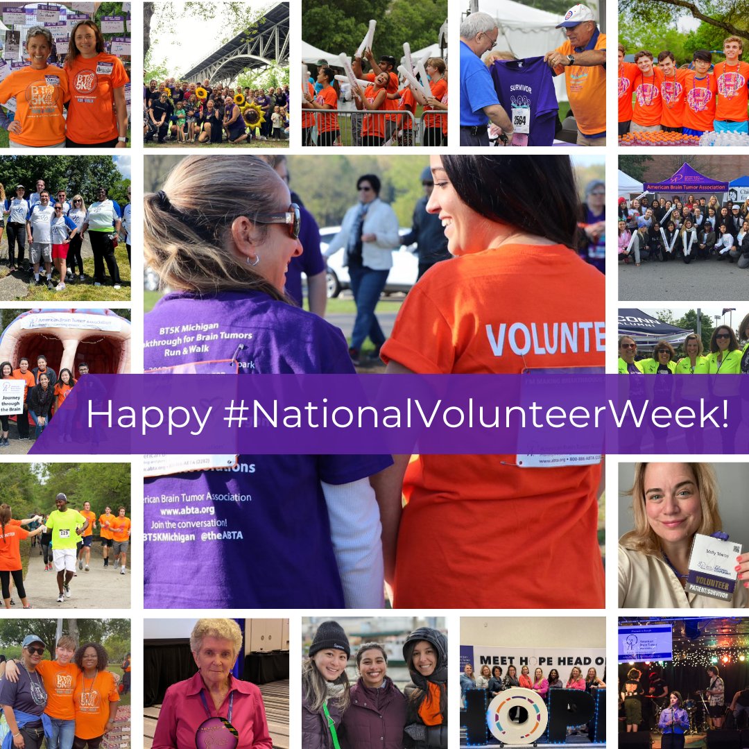 Today marks the start of National #Volunteer Appreciation week, and the ABTA would like to extend a well deserved THANK YOU to all of our volunteers! Your hard work extends to BT5Ks, patient programs, and much more, and we are so thankful. Learn more: bit.ly/ABTAVolunteers…