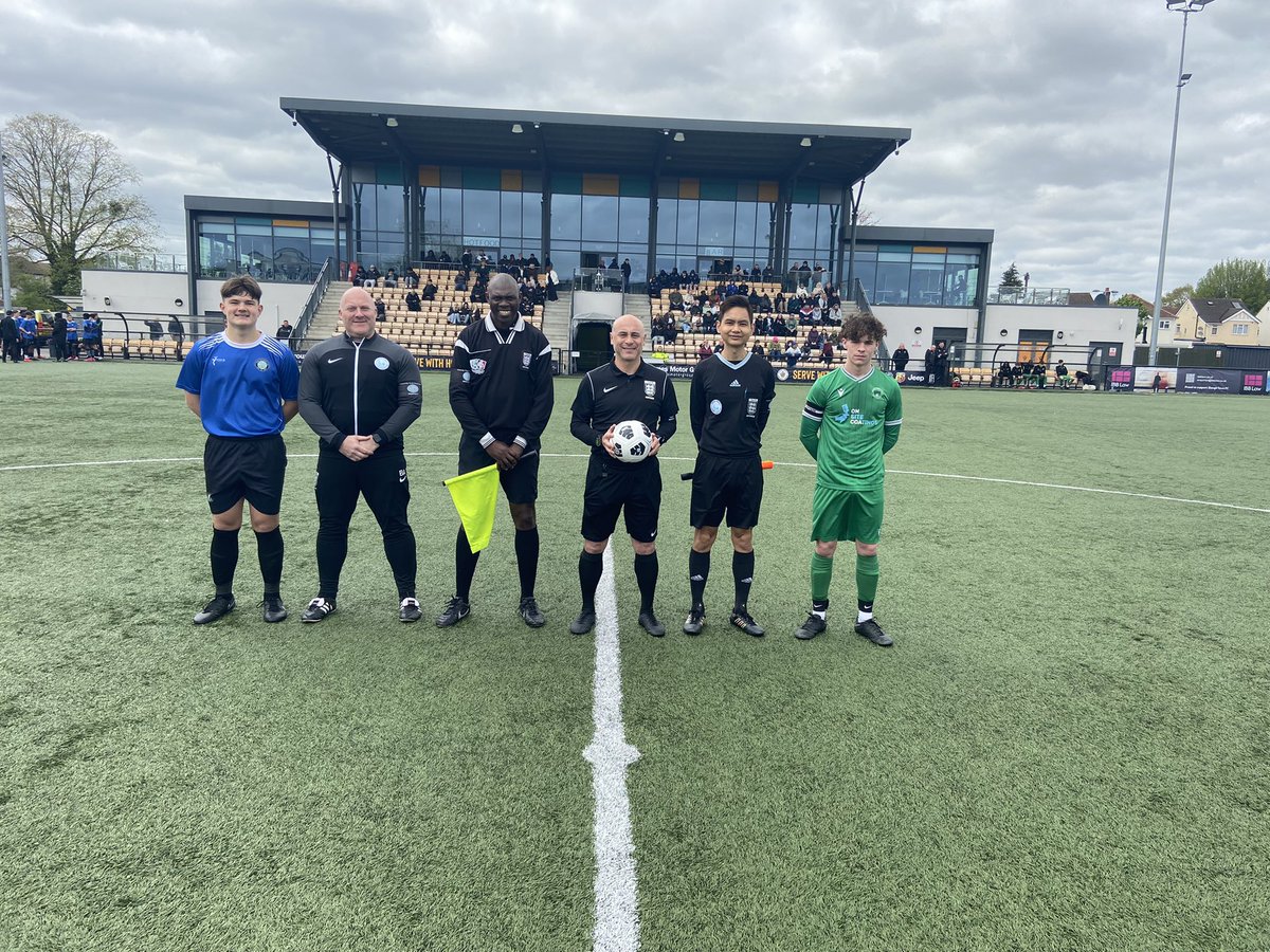 Captains and match officials lined up for the U15 final between @nptfc & @EldonCelticJFC . Congratulations on your appointments . Referee Ben Neo Assistant Roy Gumbs Assistant Rodney Tsang 4th official Ben Atherton