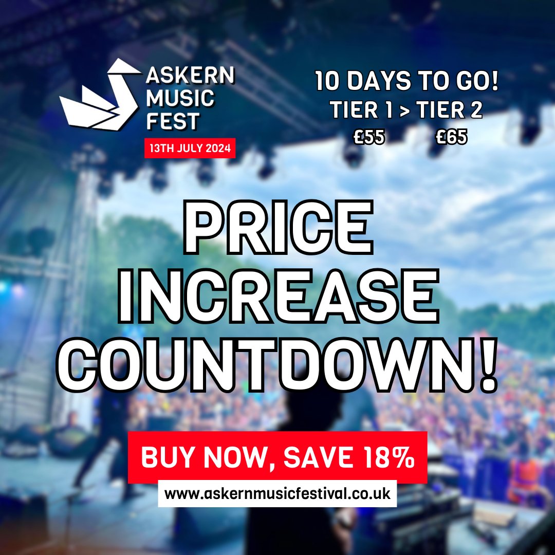 IT'S THE FINAL COUNTDOWN! 🚨
Ticket prices for AMF 2024 jump from £55 to £65 in 10 days. Get yours now and save 18% - it's a no-brainer 🎸 #Askern2024
