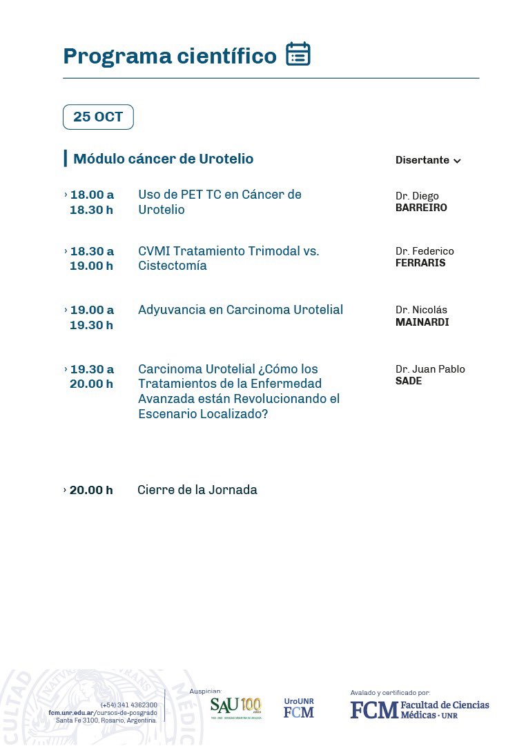 Esperamos poder encontrarnos en la Jornada de Uro-Oncología. Rosario 2024 en octubre! @UroUNR @DBarreiro4 @FFerraris_URO @jpsade2 @mainanic @SauUrologia