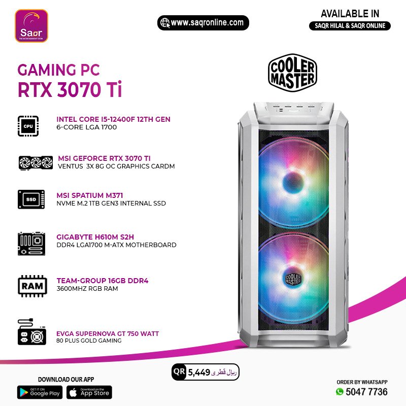GAMING PC Intel Core i5-12400F 2.5 GHz - RTX 3070 Ti

 SHOP NOW : 1003000042802
Available in Store & Saqronline   

#saqr #doha #qatar #dohaqatar #gamingpcqatar
#saqrstore #saqronline #saqronlineorder