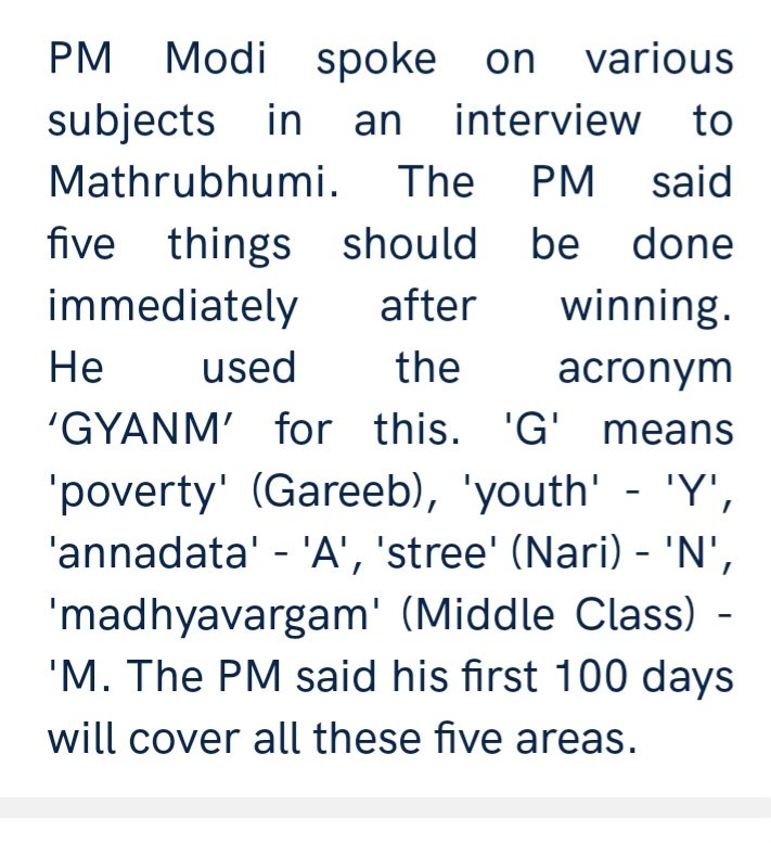 Paanch (Five) is an important number in Bharatiyata (Pancha Pandav, Bhuta, Amrit, Pran etc). By a new acronym for his third term as GYANM (Garib, Yuva, Annadata, Nari & Madhyvarga) @narendramodi has kept the focus or pancha kendra on Bharatiyata. GYANM covers all target people