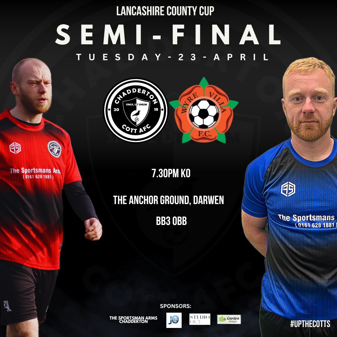 𝗡𝗲𝘅𝘁 𝗨𝗽 // Tuesday 23rd April. 

Our Semi-final has finally been rescheduled. 

Firsts 🆚 @wyrevillafc 

⏰ 7:30pm 
📍The Anchor Stadium, B33 0BB, Darwen FC
🏆 Lancashire FA - Semi Final

All support is welcome!

#UpTheCotts 🔵🔴