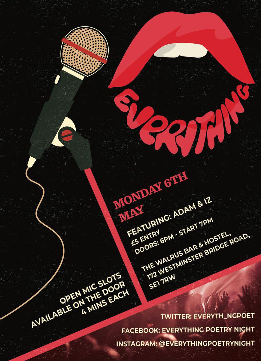 Head on down to the walrus on Monday 6th May for more poetry