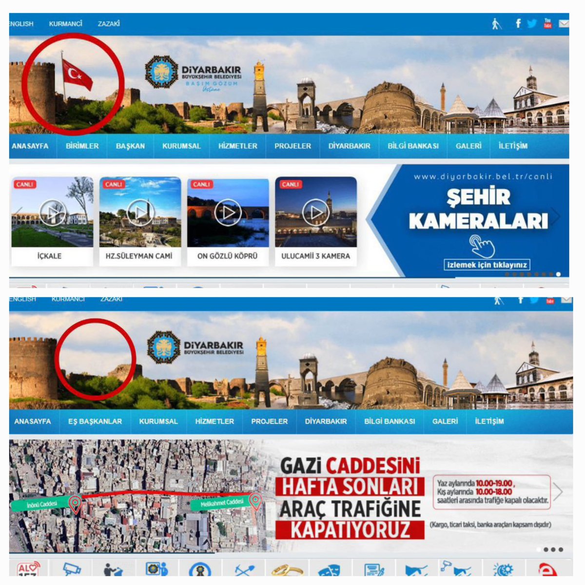 DEM Parti'den Türk Bayrağına Büyük Saygısızlık Diyarbakır Belediyesi, Dem Parti'ye geçtikten sonra Diyarbakır Belediyesi'nin resmi web sitesinde yer alan Türk Bayrağı'nı kaldırdı. Kayyumlar Atansın