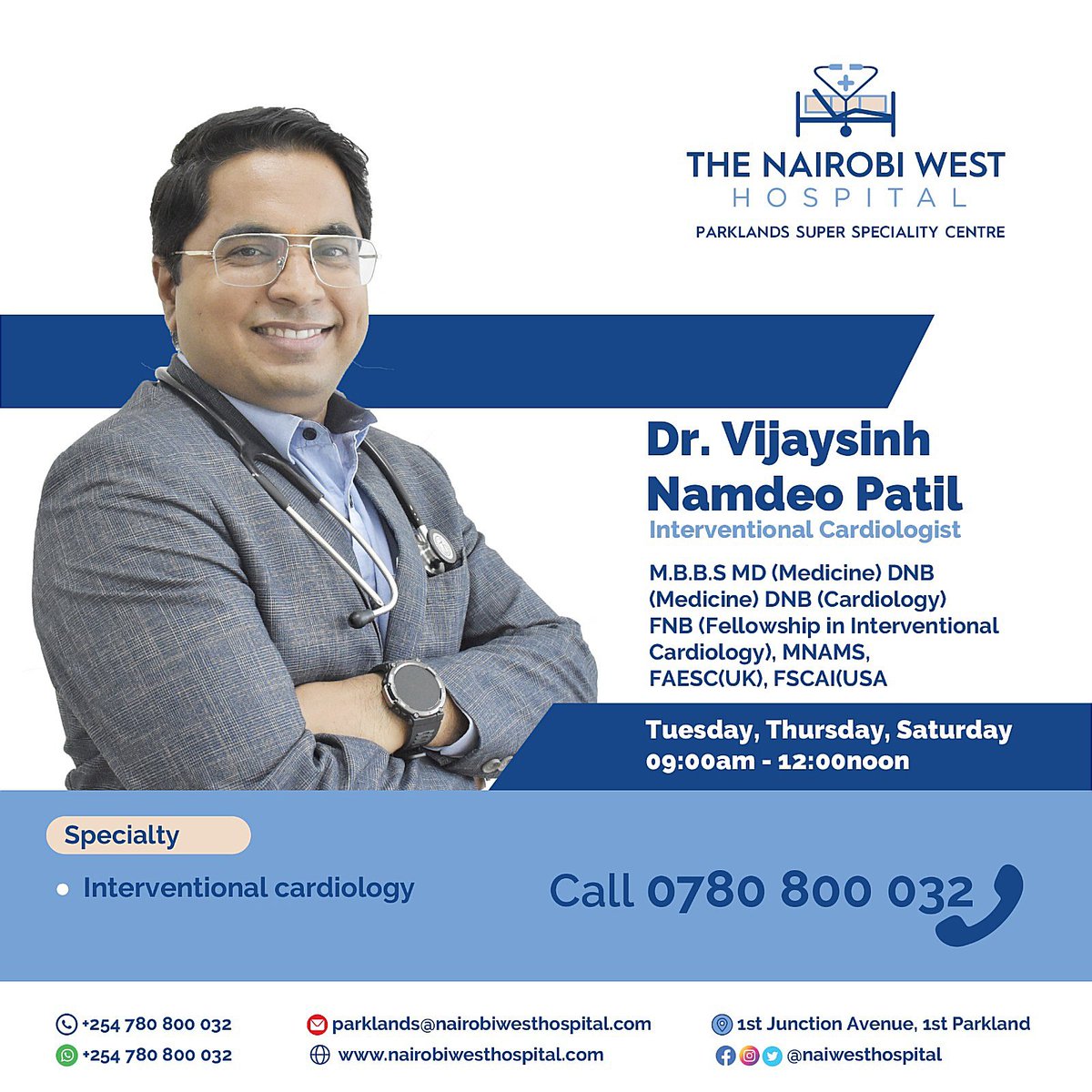 Dr. Vijaysinh Patil serves as the Director of the Cath Lab and Interventional Cardiology at The Nairobi West Hospital. A highly skilled paediatric and adult cardiac interventionist, To schedule an appointment with Dr. Patil for cardiac care, please contact 0780800032.