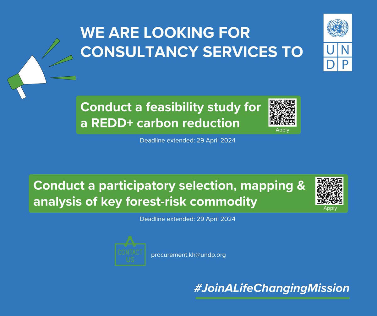 ❗️Deadline Extended 📣 We invite you to submit your proposals to ✅ Conduct a feasibility study for a REDD+ carbon reduction 👉Apply: bit.ly/4aFFPQ0 ✅ Conduct participatory selection, mapping and analysis of key forest-risk commodity 👉Apply: bit.ly/3UrExlZ